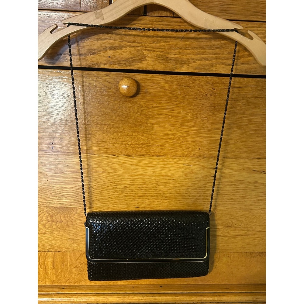 Vintage Black Mesh Evening Clutch Bag Crossbody Formal Purse Goth Glam Romantic